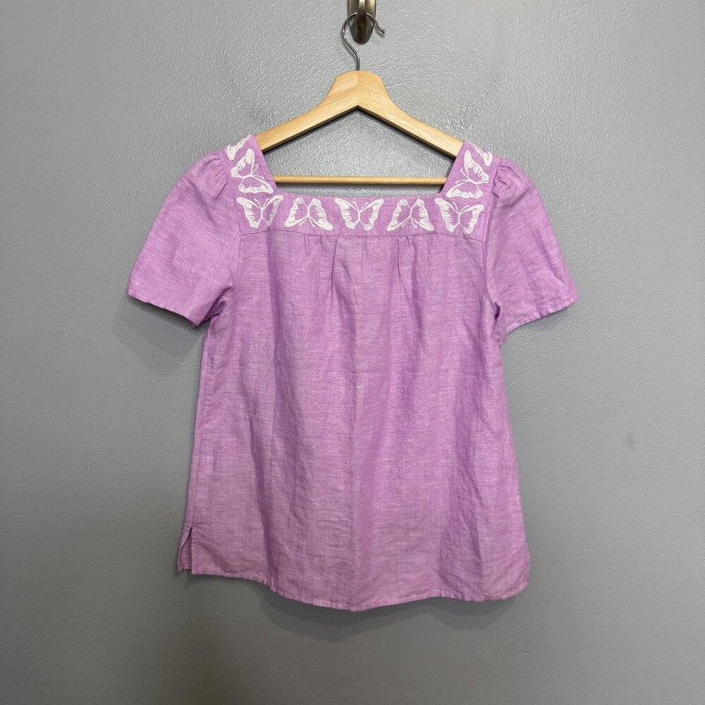 TALBOTS linen butterfly embroidered square neck top size S - Picture 7 of 7